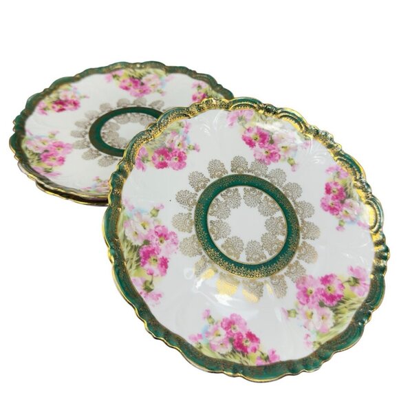 Eleanor China Co Austria Porcelain Plate Dish Set 4 Flowers Gold Gild Vintage - Picture 3 of 16